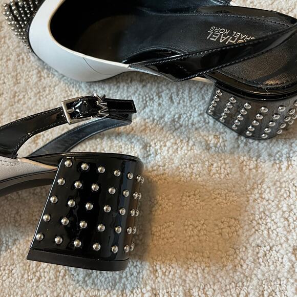 Michael Kors Leather Studded Slingback Colorblock Heels Size 6 - Picture 6 of 7